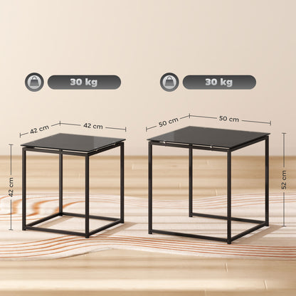 HOMCOM 2er-Set Beistelltische, modernes Design, stapelbar, Glastisch, Schwarz