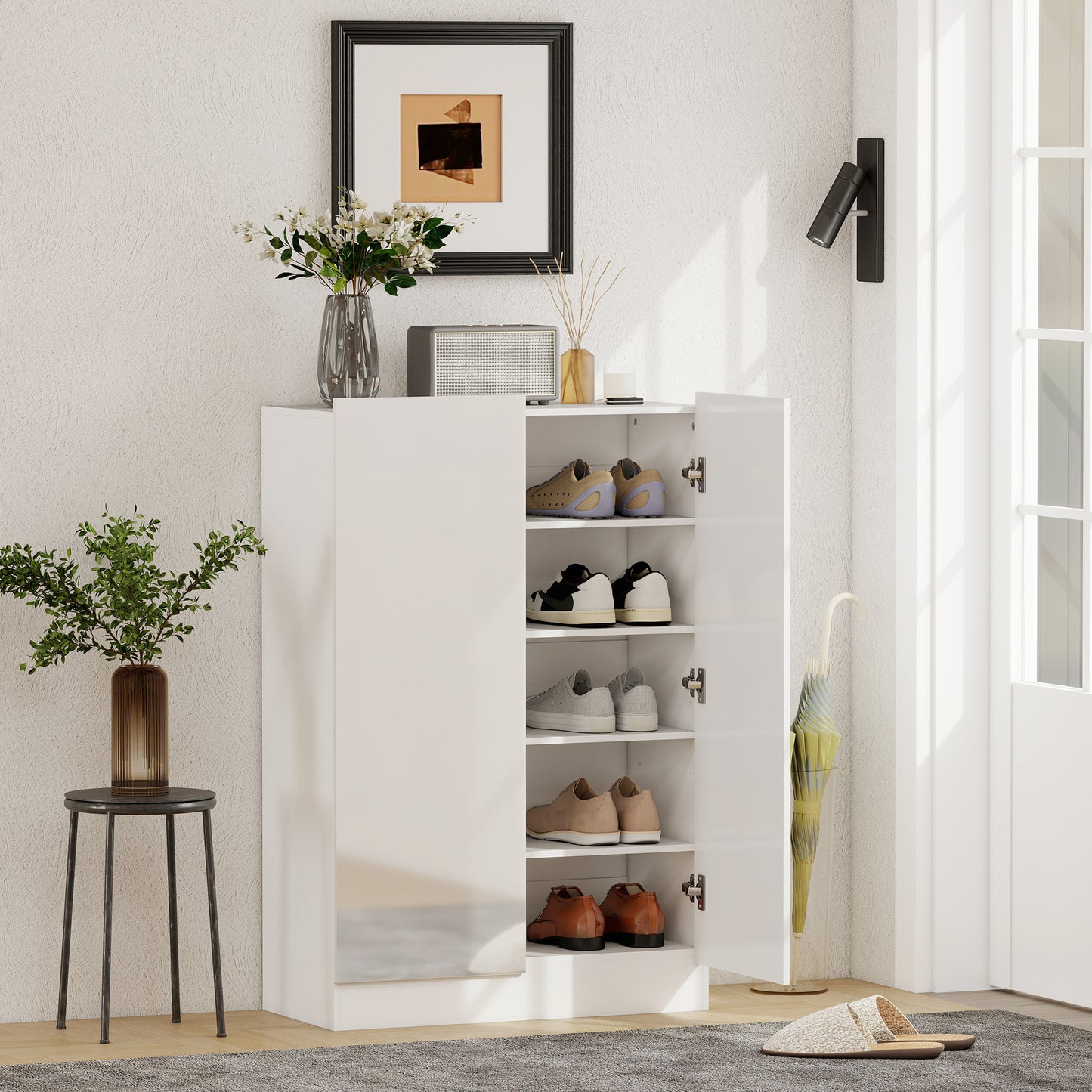 HOMCOM 5-stufiger Schuhschrank für 20 Paar Schuhe, verstellbare Regale, für Eingangsbereich, Flur, Holz, Weiß