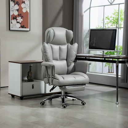 HOMCOM Ergonomischer Bürostuhl, gepolstert, mit Fußstütze, verstellbarer Lehne, 360° drehbar, Hellgrau
