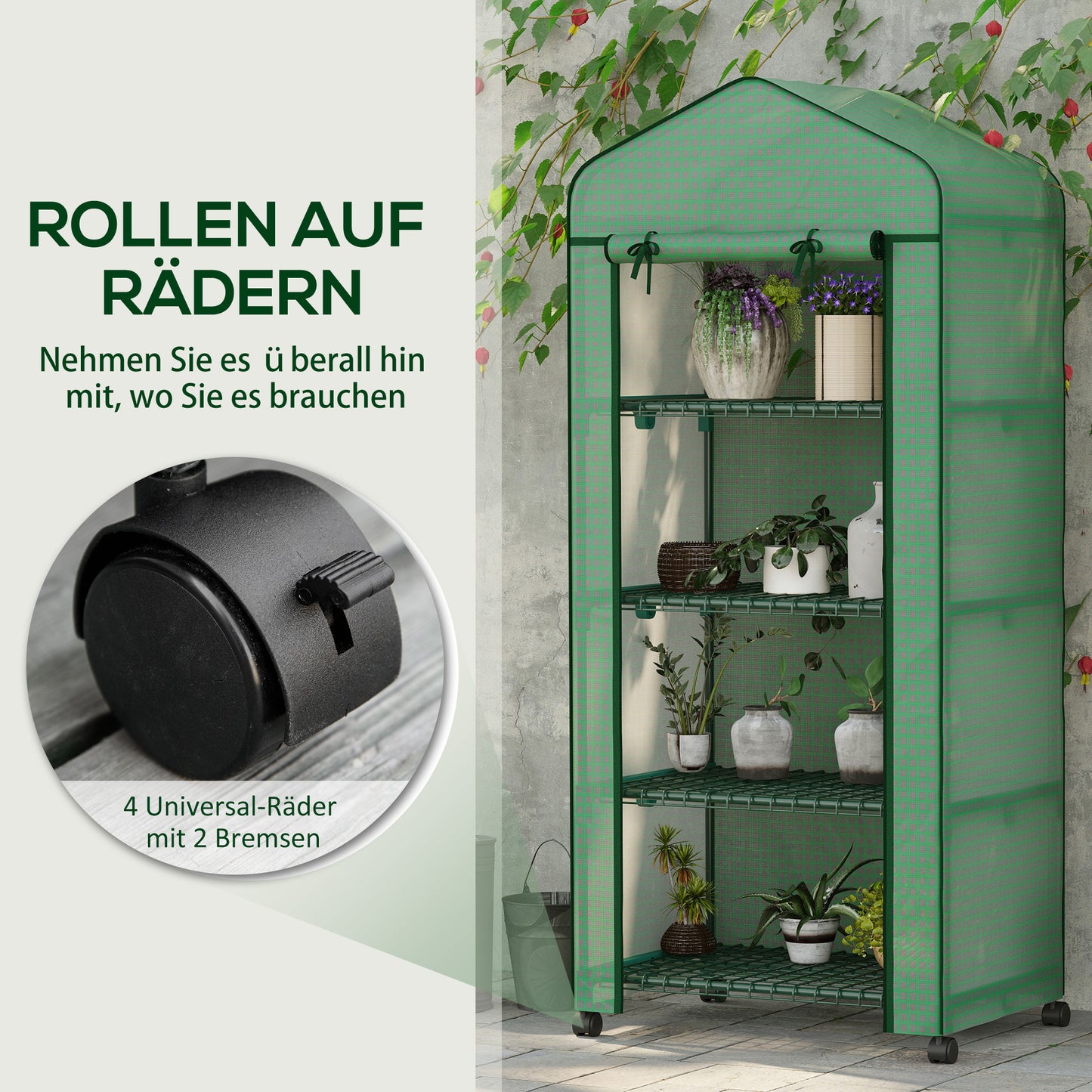 Outsunny Folien-Gewächshaus، Treibhaus، Mini-Gewächshaus، Pflanzenhaus، Frühbeet، 4 Regalfächer، 69 × 50 × 165 سم، Grün