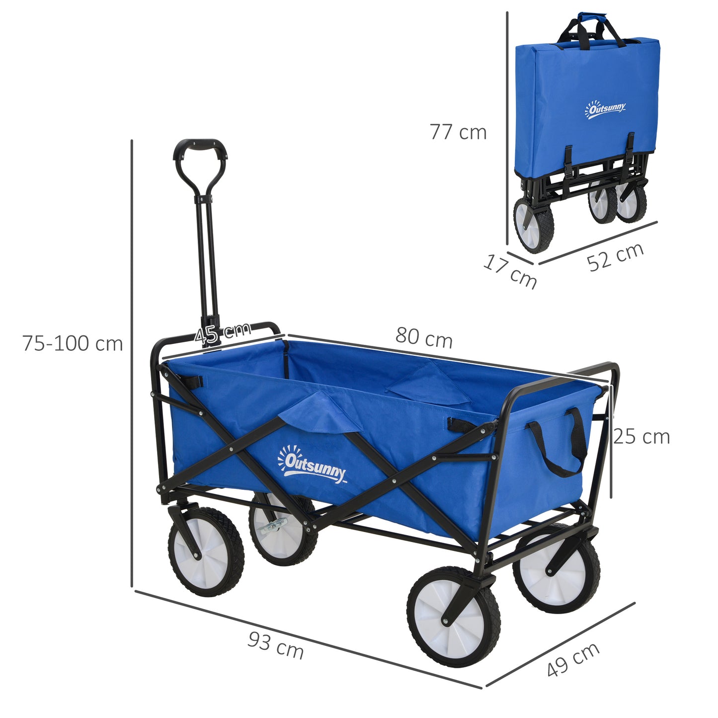 Outsunny Bollerwagen Handwagen mit faltbar Bremsen Verstellbarem Griff Transportwagen 68 KG Belastbar, Strandwagen Gartenwagen für Strand Garten Einkauf Shopping