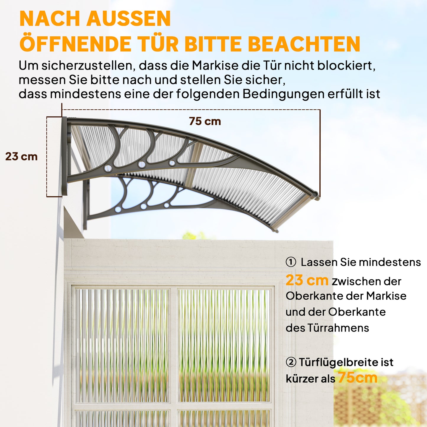Outsunny Vordach, Haustürvordach, Überdachung für Eingänge und Fenster, 100L x 75B x 23H cm, Silber