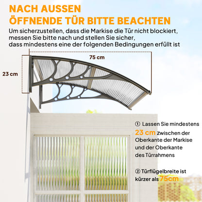 Outsunny Vordach, Haustürvordach, Überdachung für Eingänge und Fenster, 100L x 75B x 23H cm, Silber