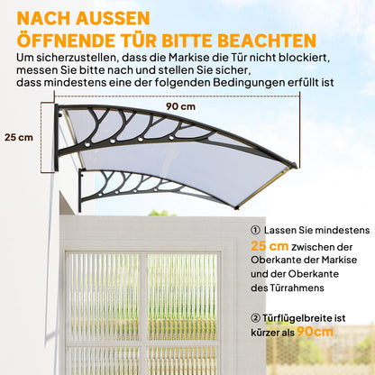 Outsunny Vordach Schutzdach, UV-Beständig, Wasserbeständig, 90x150x25cm , Weiß