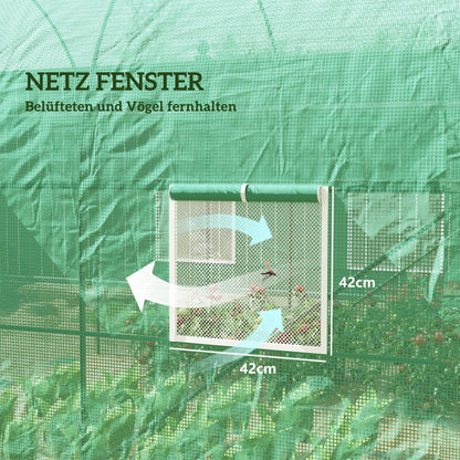 Outsunny Gewächshaus 245x200x198cm Foliengewächshaus Tomatenhaus mit Tür, 4 Fenster, Folientunnel aus verzinktem Stahl, PE, stabiles Treibhaus Pflanztunnel, inkl. Erdanker & Seilen, Grün