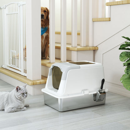 PawHut Katzenklo, Katzentoilette mit Deckel, Streuschaufel, vorne Eingang und ober Ausgang Edelstahl bis 7 kg