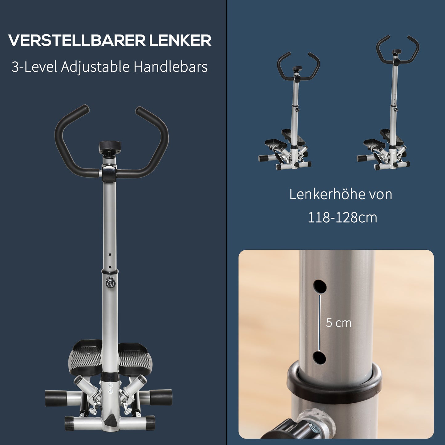 HOMCOM Stepper Heimtrainer für Zuhause mit LCD-Bildschirm einstellbare Geschwindigkeit Metall ABS 55 x 53 x 118-128 cm