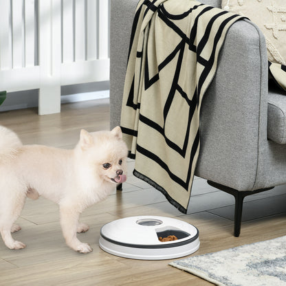 PawHut Futterautomat Katze Nassfutter Katzenfutter mit LED-Display, Programmierbarem Timer, 6 Futter-Fächer für je 70 g Trockenfutter 4 Mahlzeiten Automatischer Futterspender für Hunde Katzen