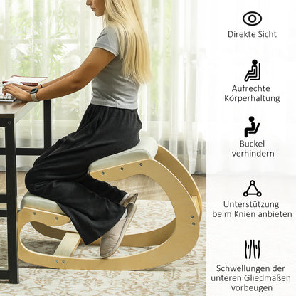 HOMCOM Ergonomischer, schaukelnder Kniehocker für Homeoffice, zur Verbesserung der Körperhaltung, Creme