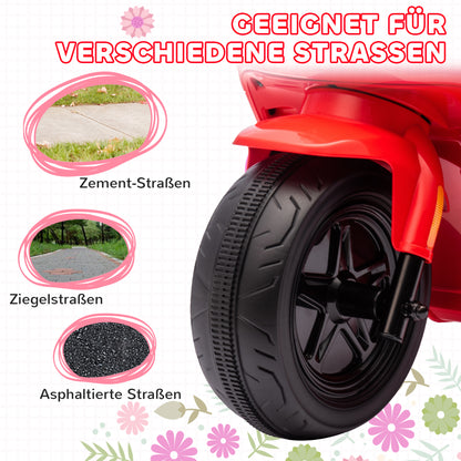 AIYAPLAY 6V Elektro-Motorrad für Kinder, mit Scheinwerfer und Musik, Vor- och Rückwärtsgang, Trainingsräder, 18-36 Monate, Rot