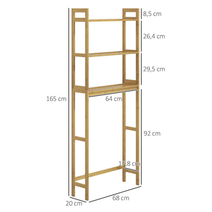 kleankin Badezimmerregal Badregal Toilettenregal, 3 Regale, wasserbeständig, 68 cm x 20 cm x 165 cm, Natur