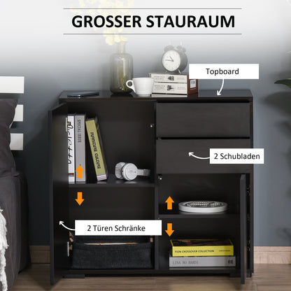 HOMCOM Aufbewahrungsschrank mit 2 Schubladen, 2 Türen, mit Kippschutz, für Wohnzimmer, Schlafzimmer, 79 x 36 x 74 cm, Schwarz