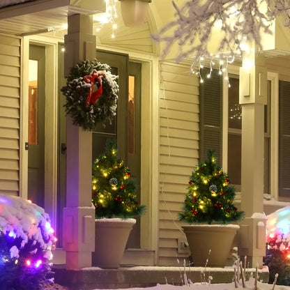 HOMCOM 2-er Set Weihnachtsbäume، Künstlicher Mini-Christbaum mit LED-Lichtern، Kunststoff، Metall، Ø33 x 75 cm، Grün
