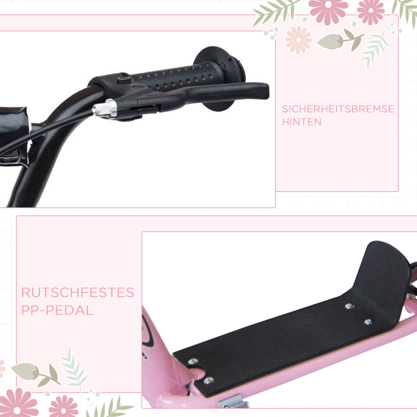 HOMCOM Tretroller, Scooter für Kinder, mit Handbremse, Ständer, 12 Zoll Räder, ab 5 Jahren, Stahl, Rosa 120 x 52 x 88 cm