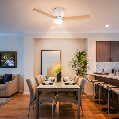 HOMCOM Deckenventilator mit LED-Licht, 2-in-1 Design, mit Timer, Fernbedienung, Deckenlampe mit Ventilator, Weiß+Naturholz