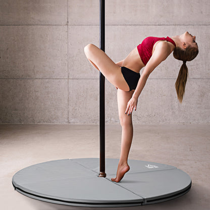 HOMCOM Pole-Dance-Matte, 5 cm dicke runde Kunststoff-Matte für Pole-Dance-Übungen, Gymnastik, Yoga, Hellgrau