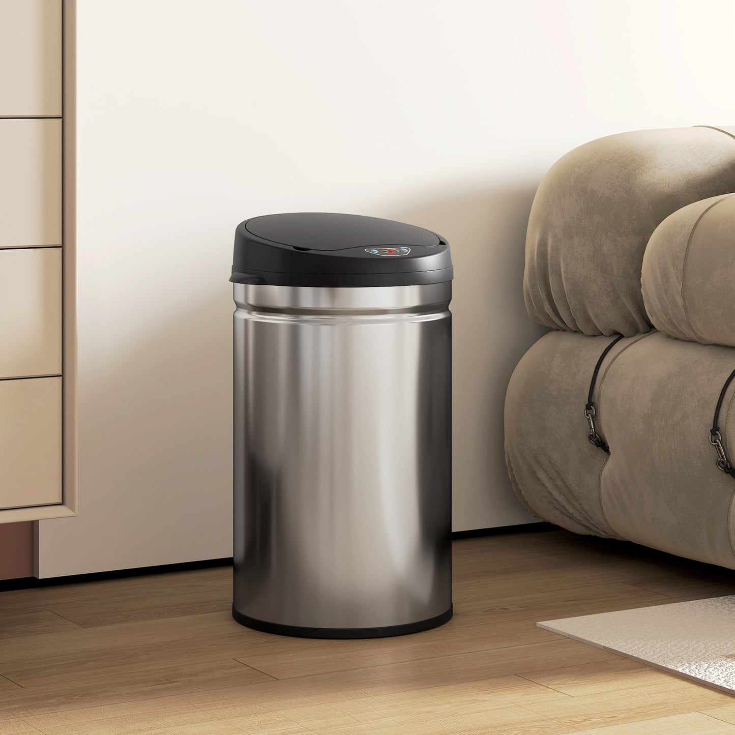 HOMCOM 30 Liter Sensor-Mülleimer mit Soft-Close-Funktion, berührungsfreier Abfalleimer aus Edelstahl für hygienische Küchen