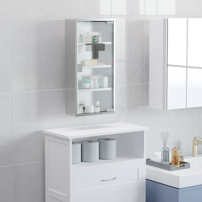 HOMCOM Medizinschrank Arzneischrank aus Edelstahl, Abschließbar Medikamentenschrank mit 4 Fächern, Glastür Apothekerschrank zur Medikamenten-Aufbewahrung, 30 x 12 x 60 cm