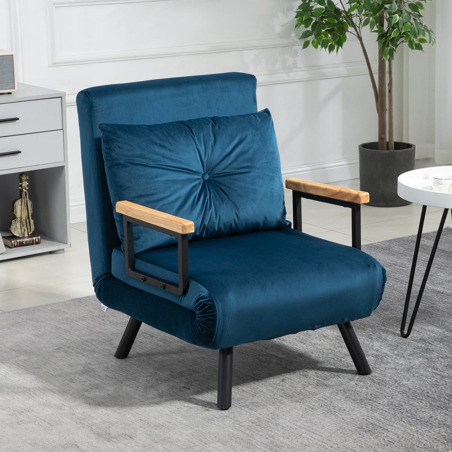 HOMCOM Relaxsessel im Skandidesign, Liegesessel, Lesesessel. ink. Kissen mit Knopfhefung, Schwarz + Natur