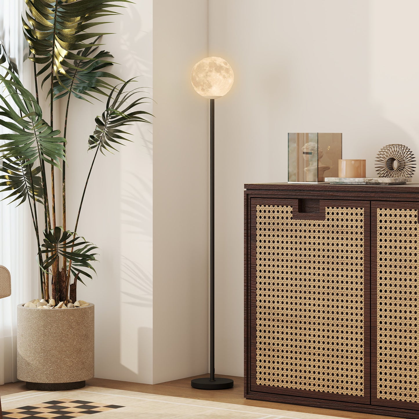 HOMCOM Stehlampe mit Schirm in Mondoptik, Fußschalter, 3 Farbtemperaturen, Metall, Schwarz