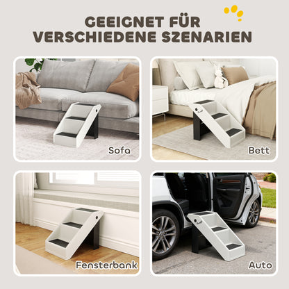 PawHut Hundetreppe 3 Stufen 36,5 cm Hoch Haustiertreppe für Kleine Hunde klappbar für Bett, Sofa, Couch Auto Cremeweiß