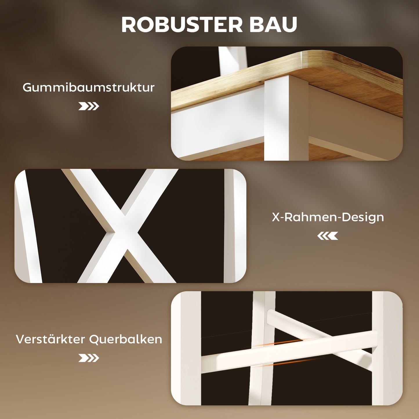 HOMCOM 2er-Set Barstühle mit Rückenlehne und Fußstütze, Kautschukholz, für Küche, Esszimmer, Bar, Eiche+Weiß