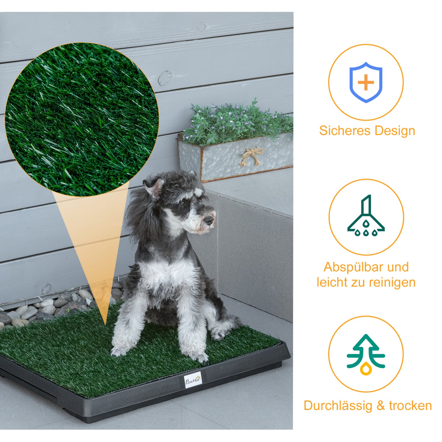 PawHut Hundetoilette mit Gras 63 x 51 cm Hundeklo Waschbar Welpentoilette Welpenklo mit herausnehmbarer Schublade, Trainingsunterlage für Kleine Hunde Große Hunde
