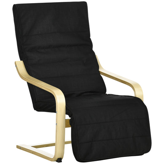 HOMCOM Relaxsessel, Ruheliege, verstellbares Fußteil, Auflage, Holz+Schwarz, 66,5 x 94 x 100cm