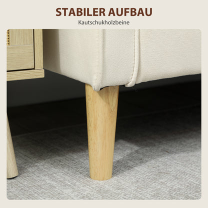 HOMCOM Zweisitzer-Sofa mit Stauraum, Knopfheftung, Kissen, Kautschukbaumholz, 117x62x78cm, Cremeweiß