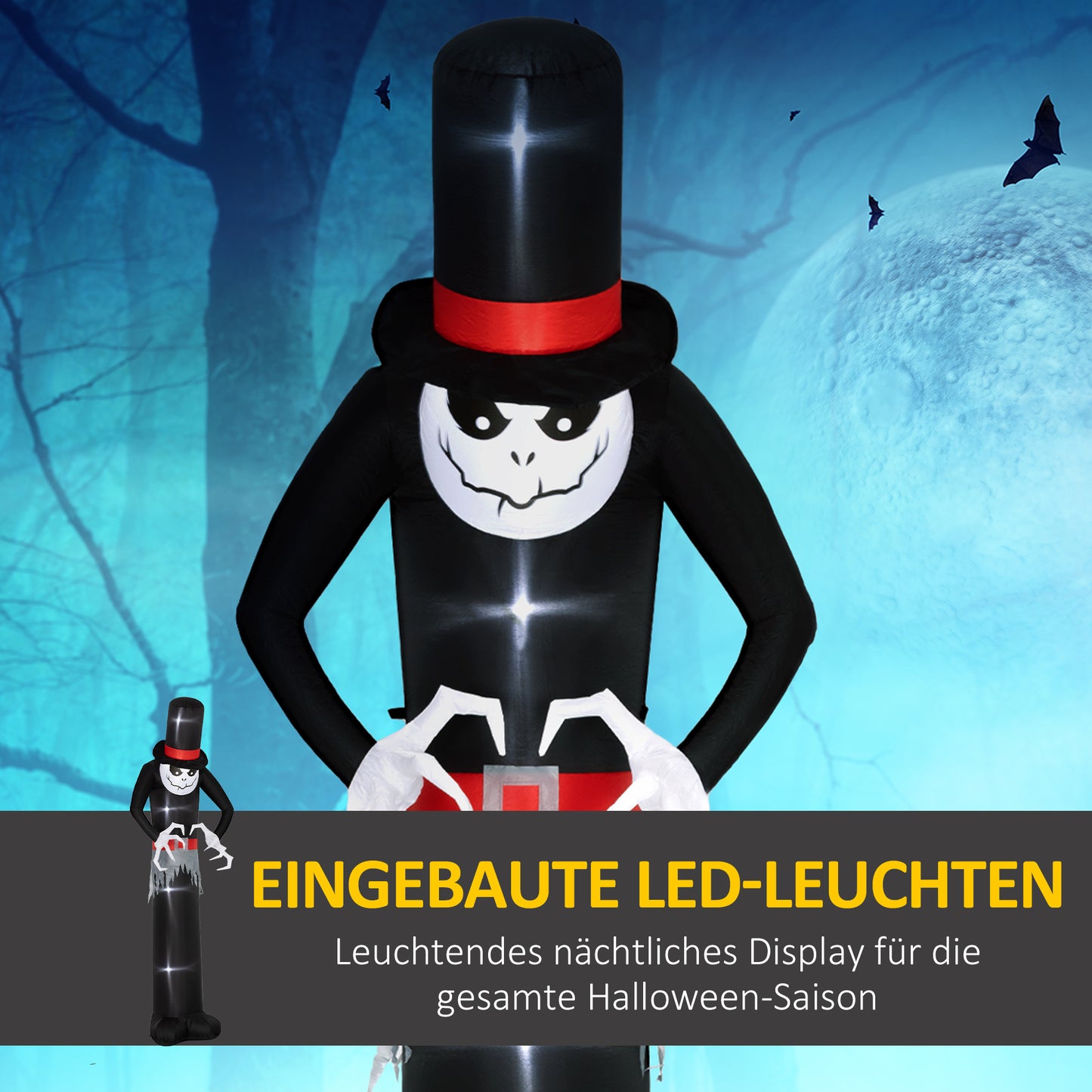 Outsunny Halloween-Dekoration 3 m riesiger Sensenmann mit LED-Beleuchtung für Outdoor, IP44