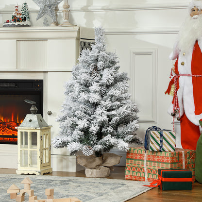 HOMCOM Weihnachtsbaum 92 سم، LED-Lichter، Schneezweige، Tannenzapfen، flammenhemmend، Betonfuß