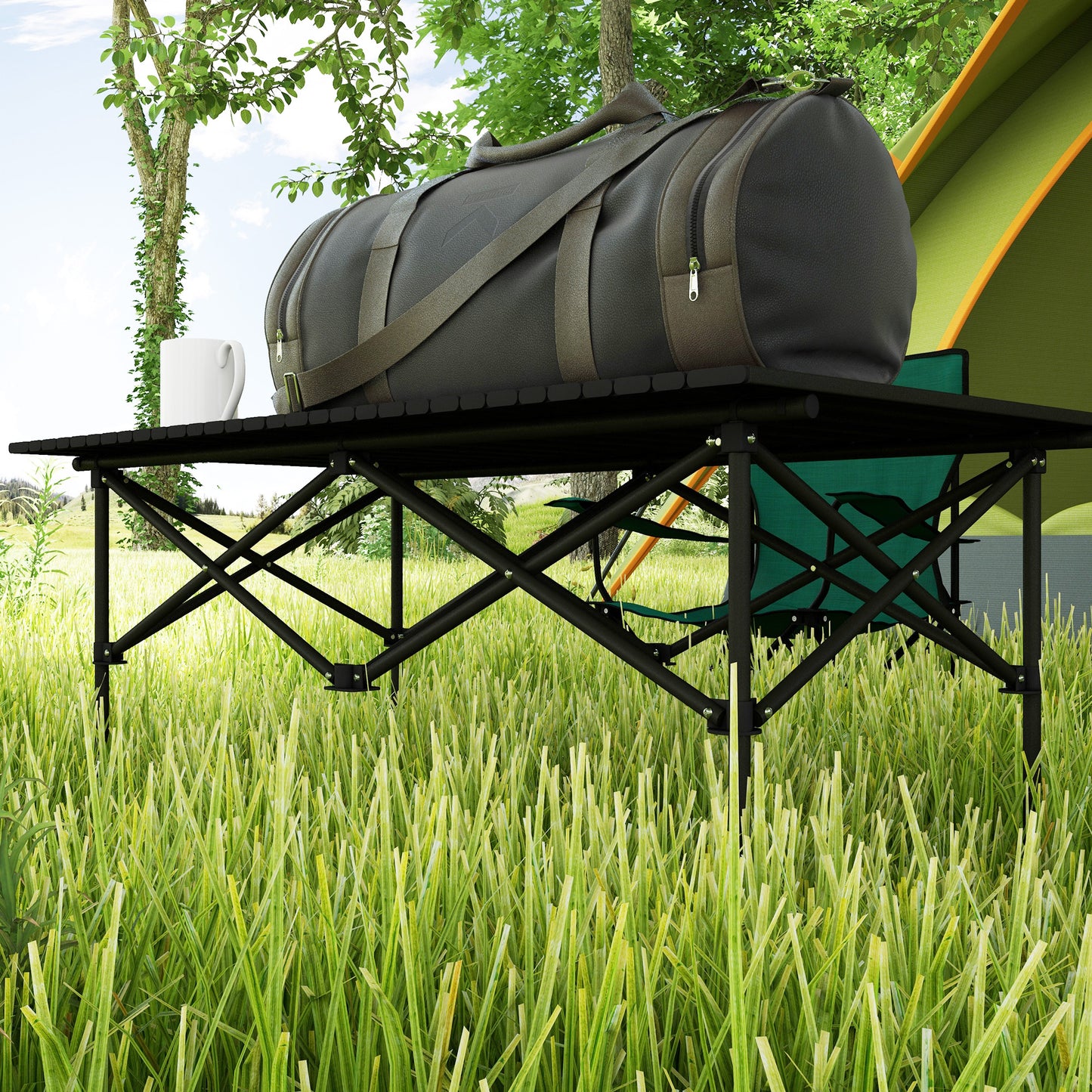 Outsunny Campingtisch Klapptisch mit Aufrollbare Tischplatte Gartentisch aus Aluminium 2 Personen 95 x 55cm Schwarz