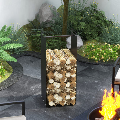 Outsunny Feuerholzgestell، 2 Tragegriffe، Stahlrahmen، مكرر 30 كجم، 37x30x90 سم، شوارتز