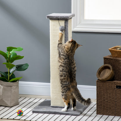 PawHut Kratzbaum Katzenbaum, inkl. Spielball, Plüsch, Sisal, 41 cm x 41 cm x 81 cm, Creme + Grau