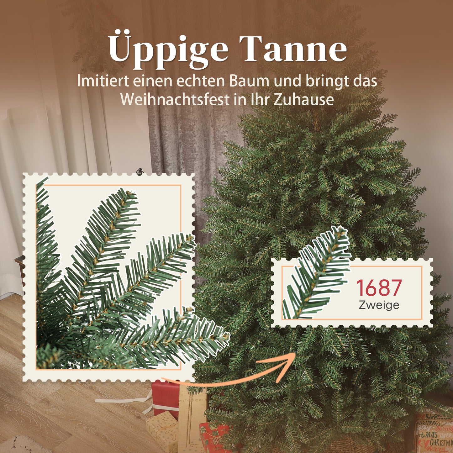HOMCOM Künstlicher Weihnachtsbaum, 180 cm, klappbare Äste, Metallständer, vielseitig, Grün