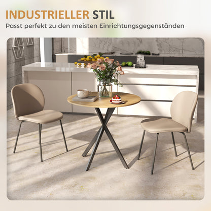 HOMCOM Runder Küchentisch, 80 cm, kompakte Tischplatte, Spanplatte, Metall, Weiße Eiche+Schwarz