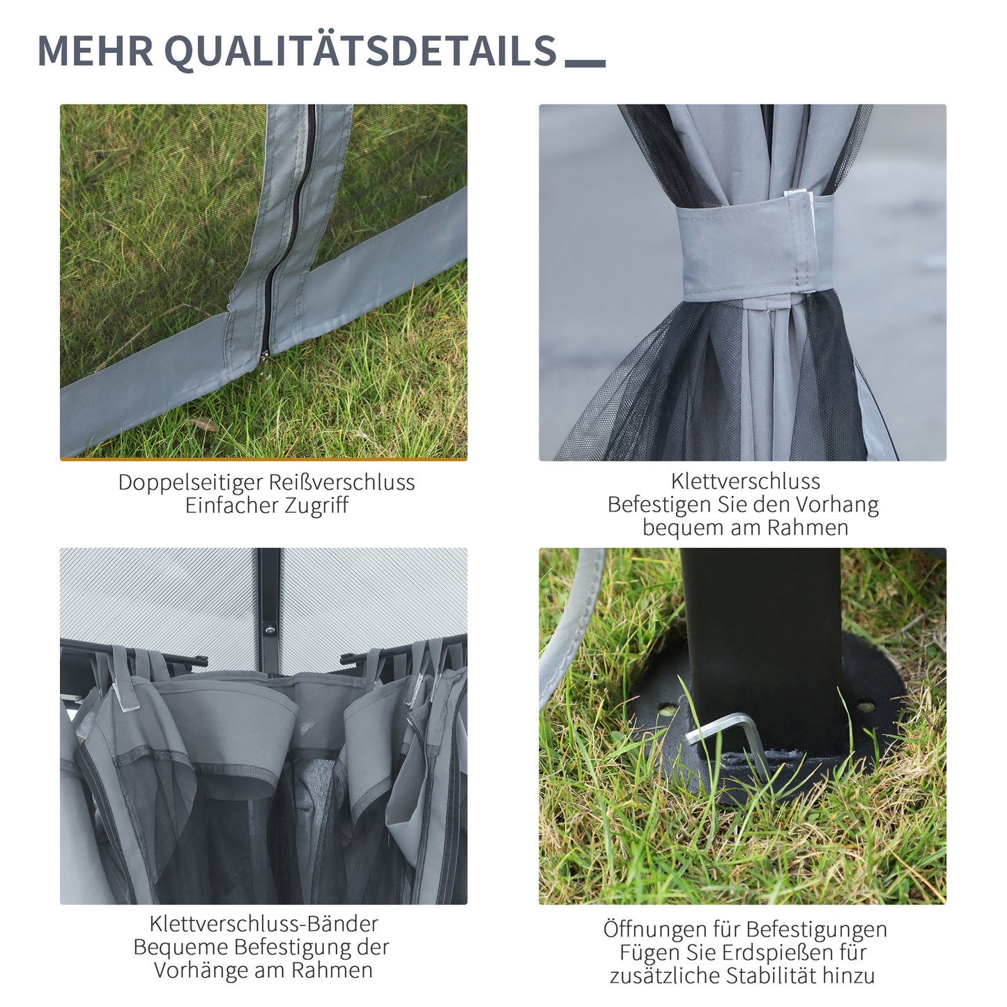 Outsunny Pavillon mit Polycarbonatdach, Vorhänge mit Fliegennetz, Alugestell, dunkelgrau, 3 x 3 m