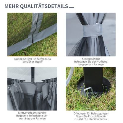 Outsunny Pavillon mit Polycarbonatdach, Vorhänge mit Fliegennetz, Alugestell, dunkelgrau, 3 x 3 m