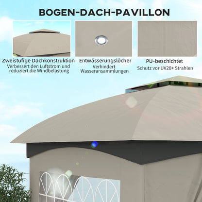 Outsunny 3,4 x 3,4 m Gartenpavillon, Bierzelt mit Lüftungsdach, Bogenfenstern, Stahlgestell, Hellgrau