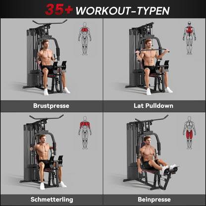 SPORTNOW Heim-Fitnessstation mit 45 kg Gewichtsblöcken, Hochseilzug, Bruststation, Beinpresse für vielseitiges Training