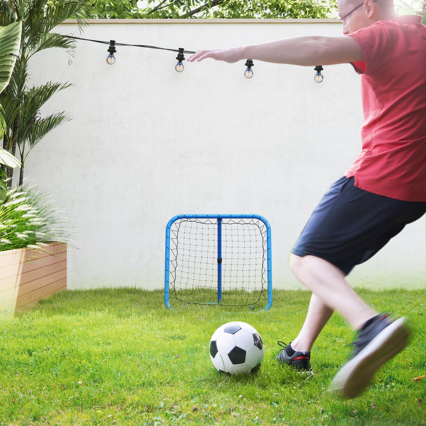 HOMCOM Fußball Rebounder-Netz, klappbar, Rückprallwand, Verstellbar in 5 Stufen, Metall, 78 x 84 x 65-78 cm, Blau