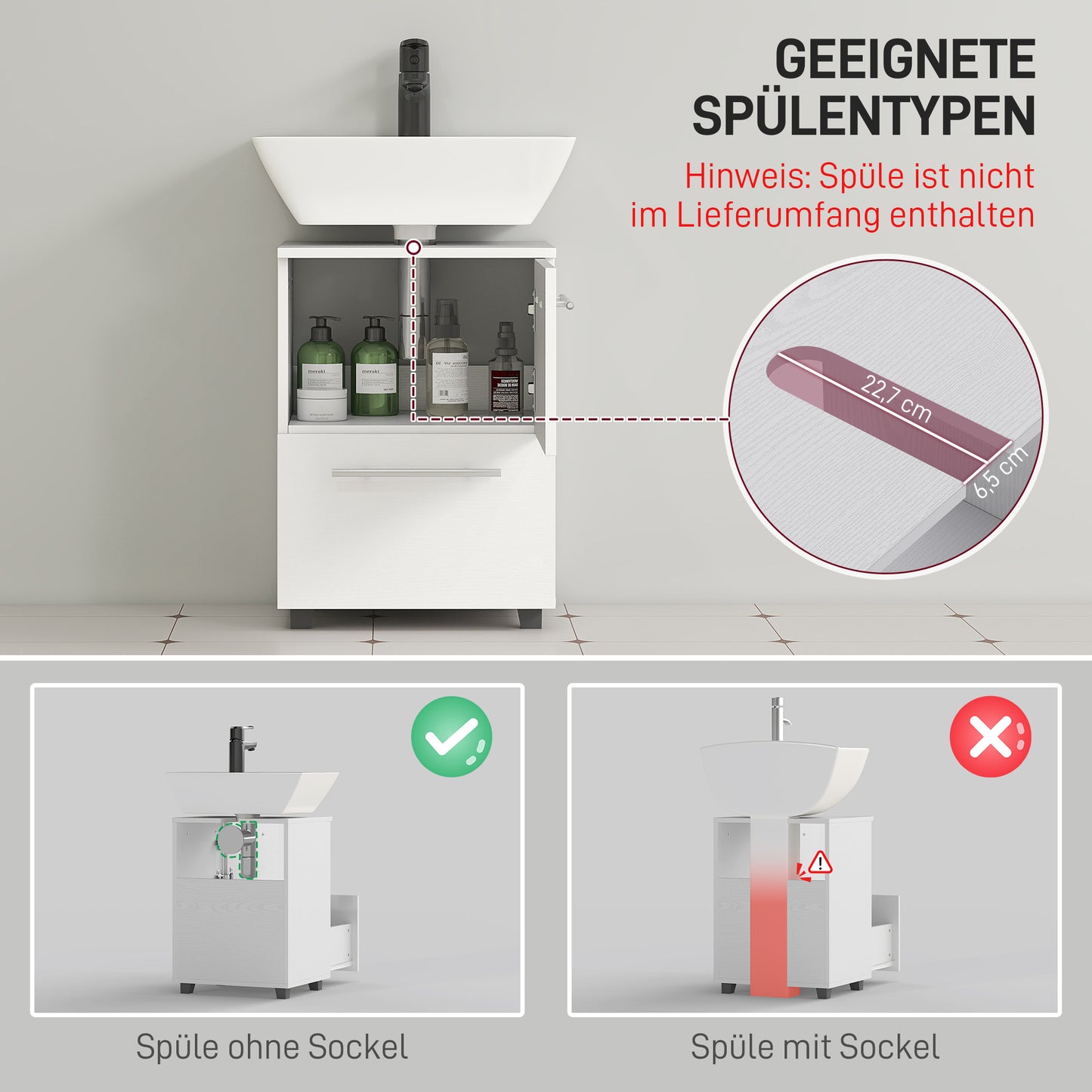HOMCOM Badezimmerschrank، Waschbecken-Kommode mit Schublade، kompakt، Spanplatte، Weiß
