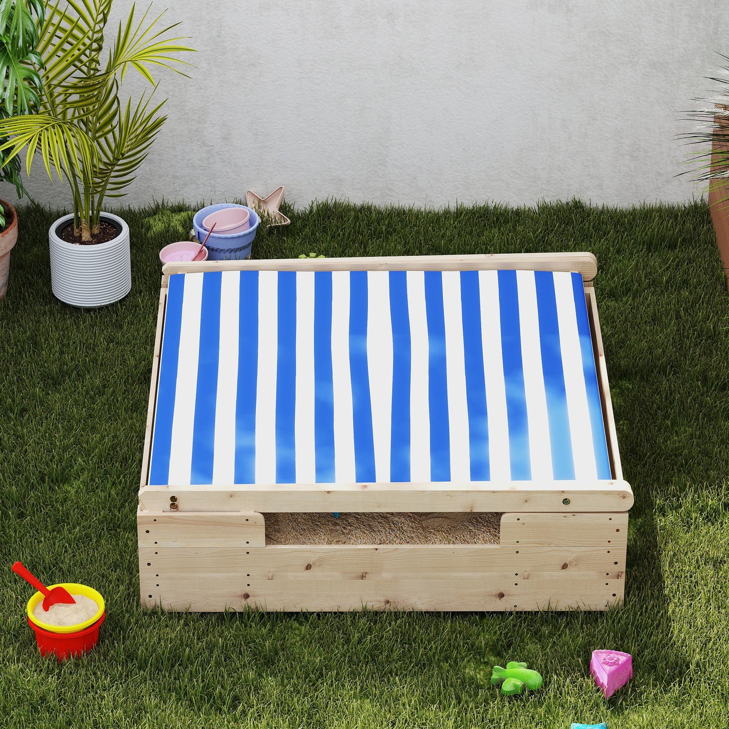 AIYAPLAY Sandkiste für Kinder, Sandkasten mit wetterfestem Zeltdach, für 3 Kinder im Alter von 3-6 Jahren, 120 x 120 x 126,5 cm