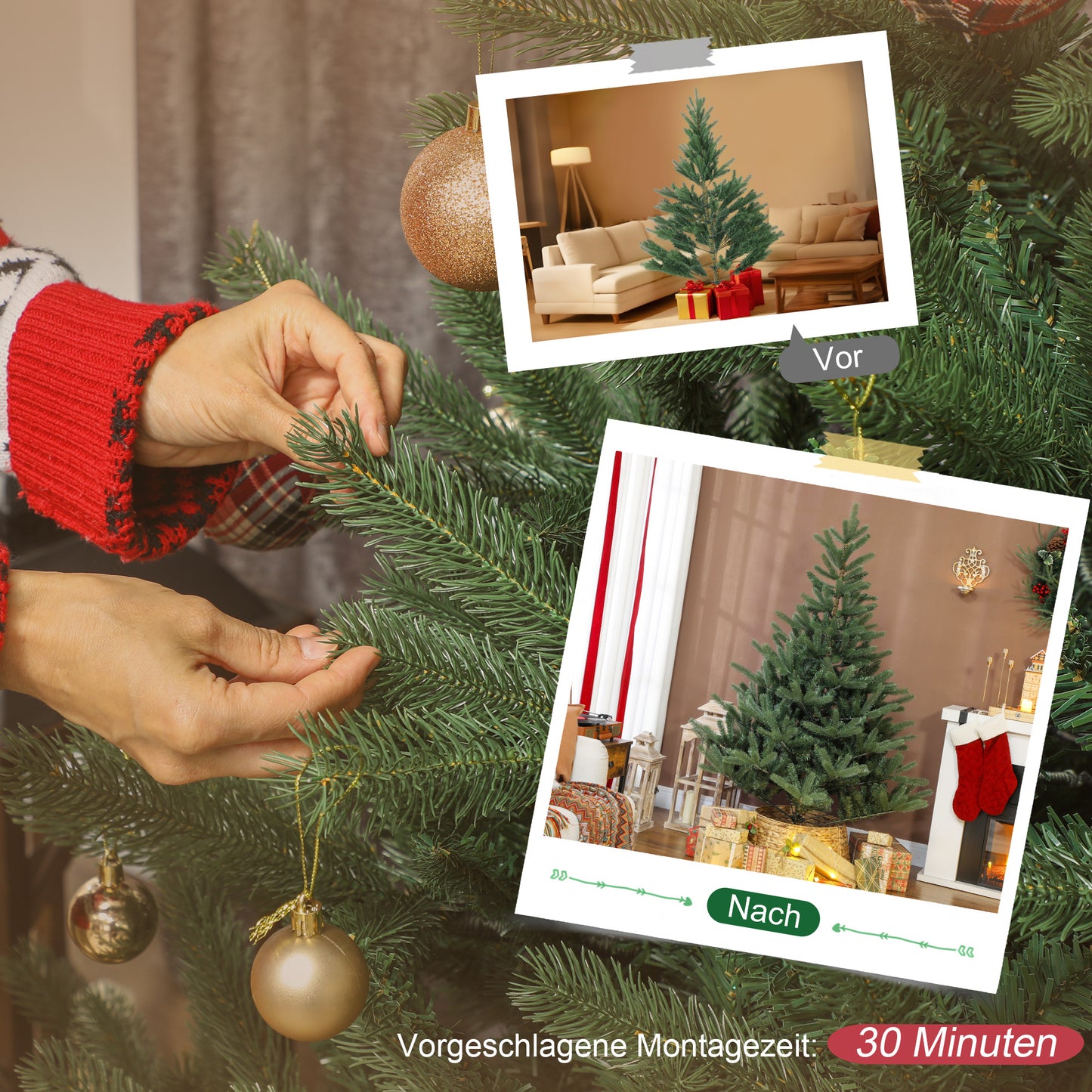 HOMCOM Künstlicher Weihnachtsbaum, 180 cm, dichte Zweige, realistisches Aussehen, flammenhemmend, Kunststoff, Metall, Grün