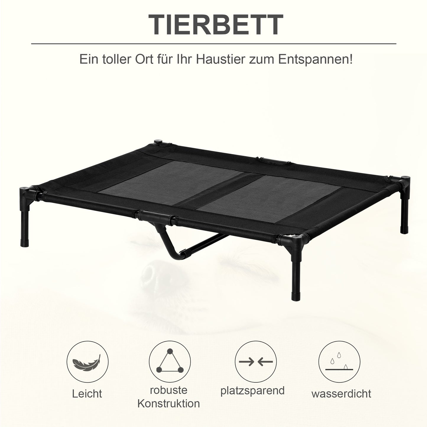 PawHut Hundebett, Outdoor-Hundebett, klappbar, atmungsaktiv, Schwarz