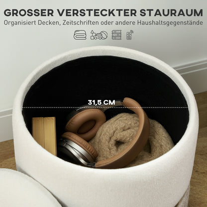 HOMCOM Sitzhocker mit Stauraum Hocker mit Deckel, Metallring, zweifarbig Design 36 x 36 x 44 cm Cremeweiß
