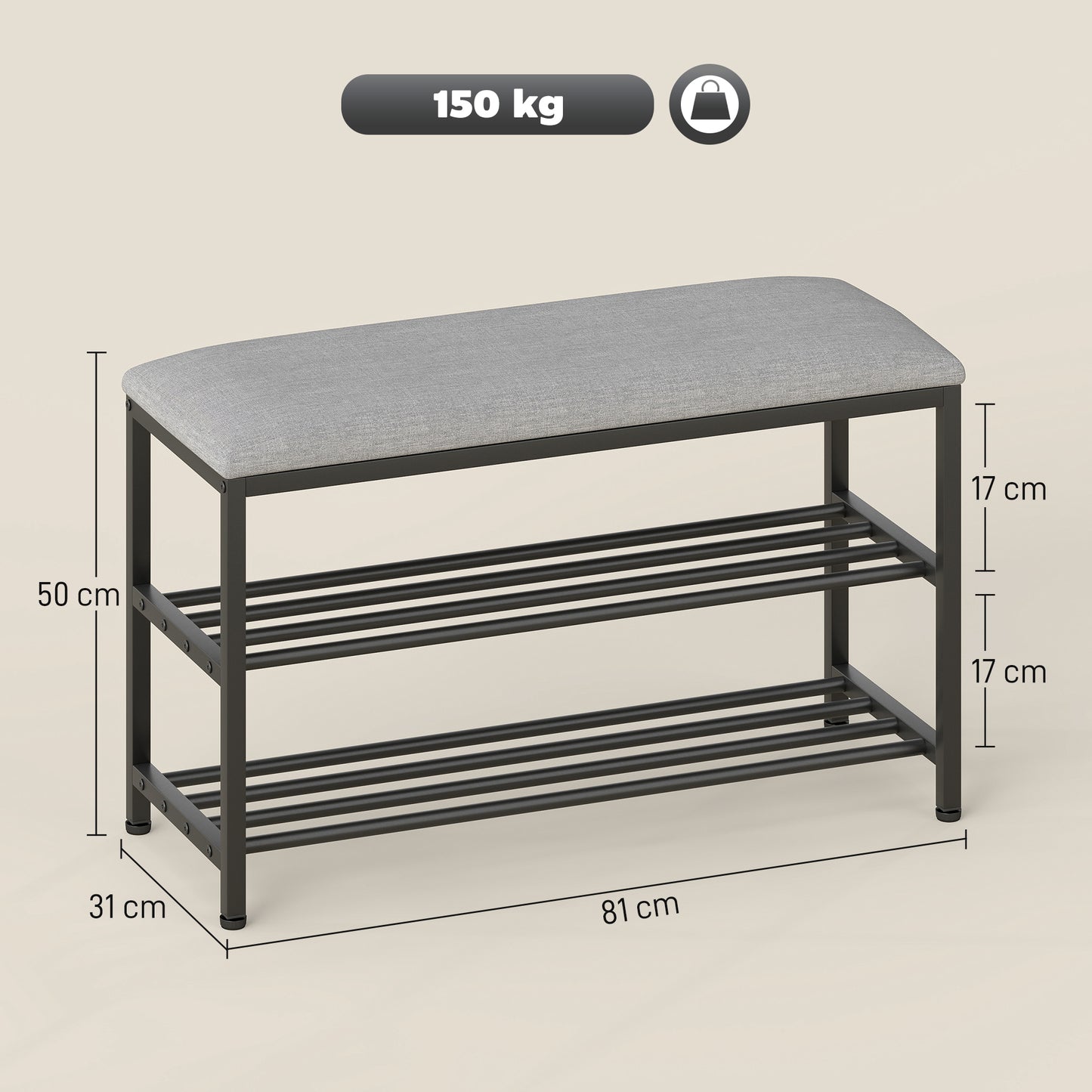 HOMCOM Schuhbank mit Sitzfläche, Sitzbank mit Stauraum, Schuhregal mit 2 offene Fächer, Sitzbank 81 x 31 x 50 cm Schwarz