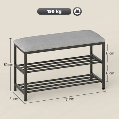 HOMCOM Schuhbank mit Sitzfläche, Sitzbank mit Stauraum, Schuhregal mit 2 offene Fächer, Sitzbank 81 x 31 x 50 cm Schwarz