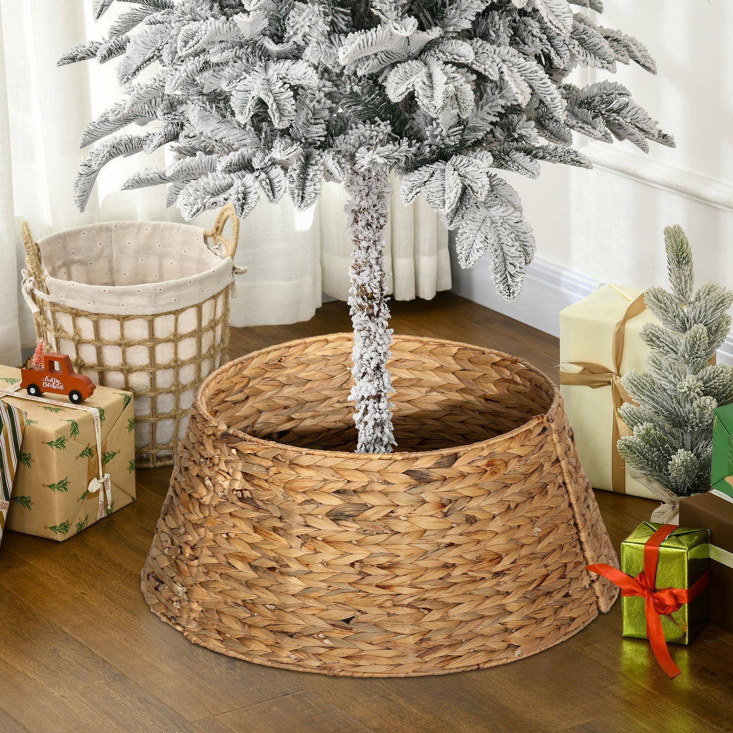 HOMCOM Ständerverkleidung für Weihnachtsbaum, rustikal, Flechtmuster, Wasserhyazinthe, Metallverstärkung