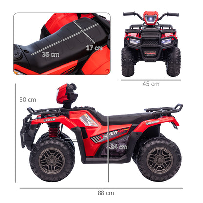 HOMCOM Kinder-Elektroquad, max. 4 km/h, ab 3 Jahren, LED-Scheinwerfer, Musikanschluss, schwarz+rot 88 x 45 x 50 cm